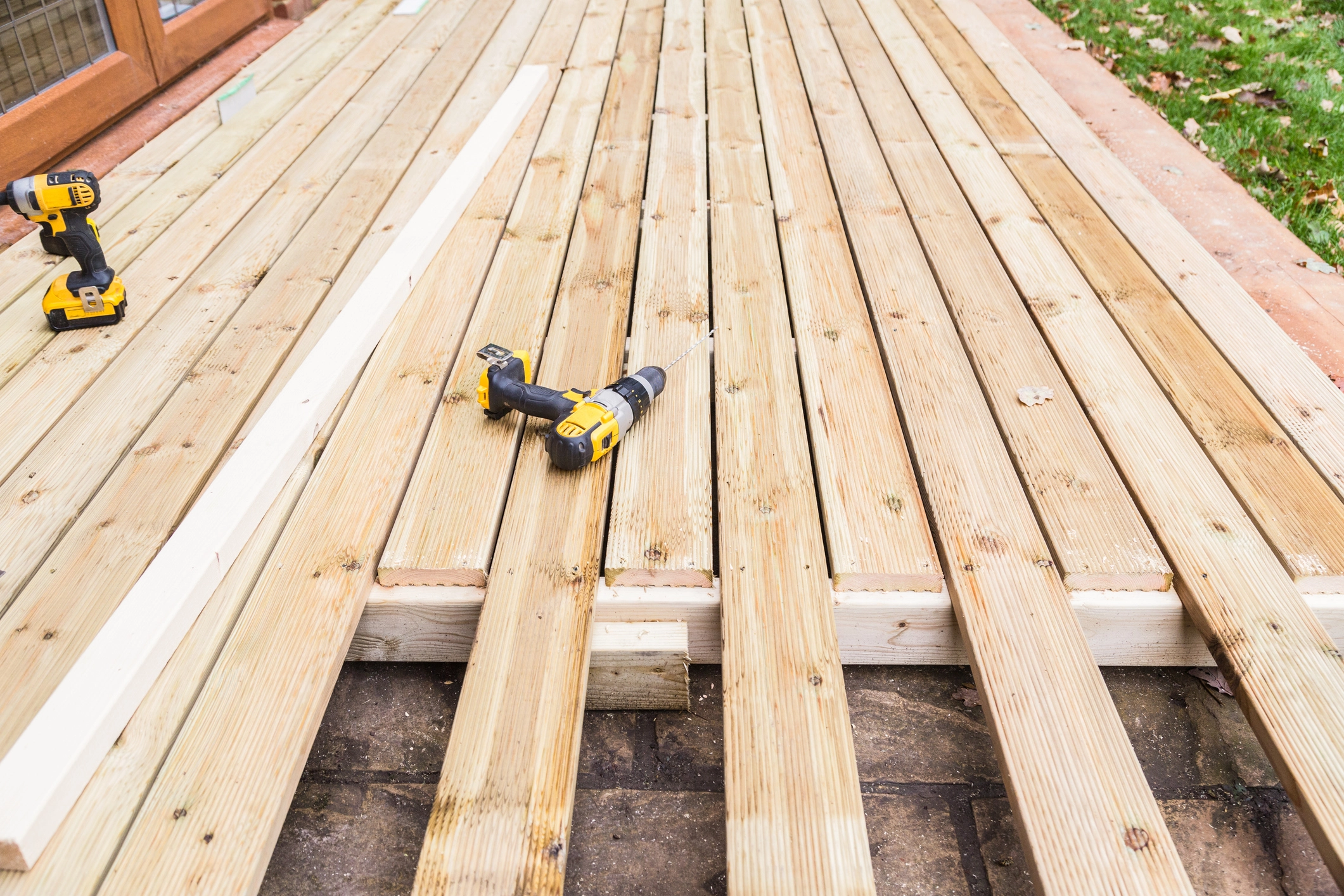 A wood deck that a handyman was just working on