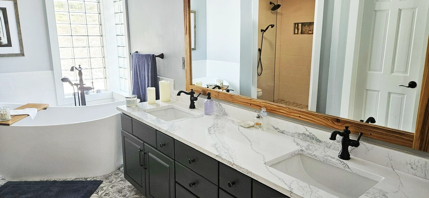 A photo of a finished bathroom remodel