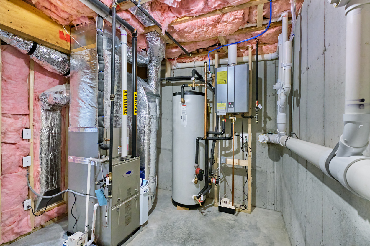 A photo of a furnace and water heater